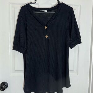 M36 Black Relaxed Buttoned Short Sleeve Blouse